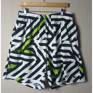 Vtg Y2K Champion Athletic Shorts‎ Geometric Activewear Black White Green XL X